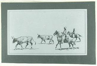 Untitled (Two Cowboys Driving Longhorn Steer)