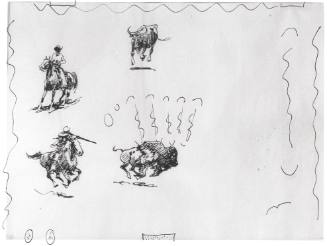 Untitled (Steer, Buffalo and 2 Mounted Men)