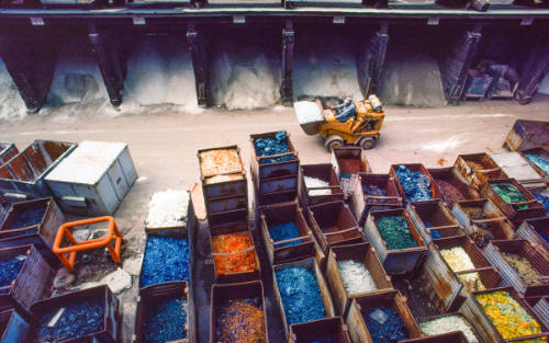 Bins of broken and discarded glass, Corning, Glass Works from FLX Kodachrome Series