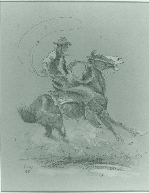 Cowboy with Lasso on Horse