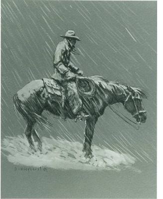 Cowboy on Horse in Storm